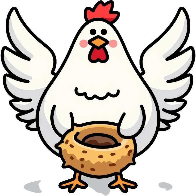 scared white hen holding nest of hay in wings emoji