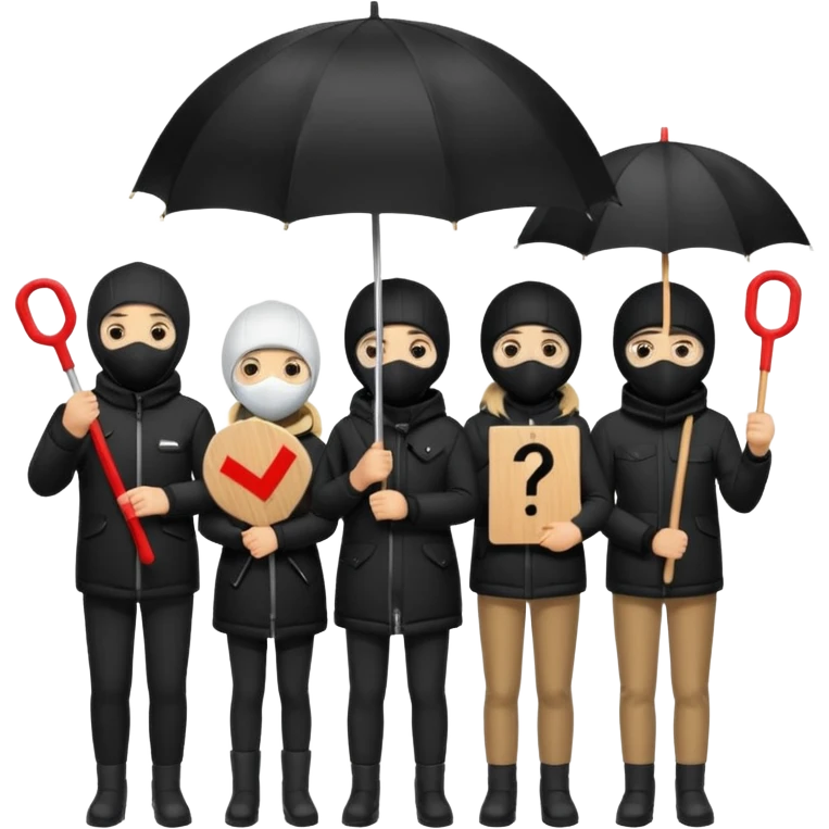 Ski mask people wearing black with umbrella and signs emoji