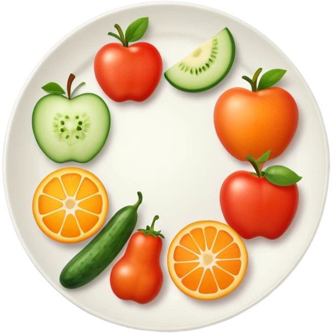 four sections of a plate with different fruits and vegetables emoji