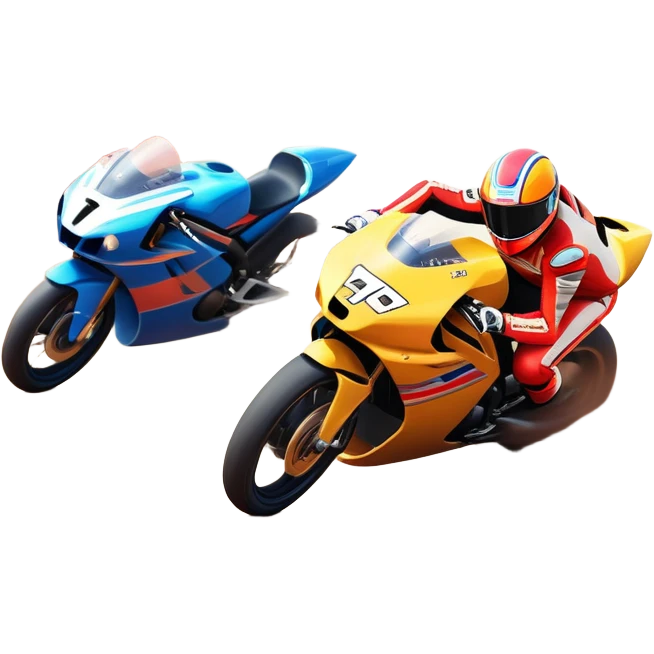 A sleek racing car and motorcycle speeding on a track, leaving a trail of dust behind. The scene captures the thrill of high-speed competition, with blurred motion and vibrant colors, highlighting the dynamic energy of motorsport. emoji