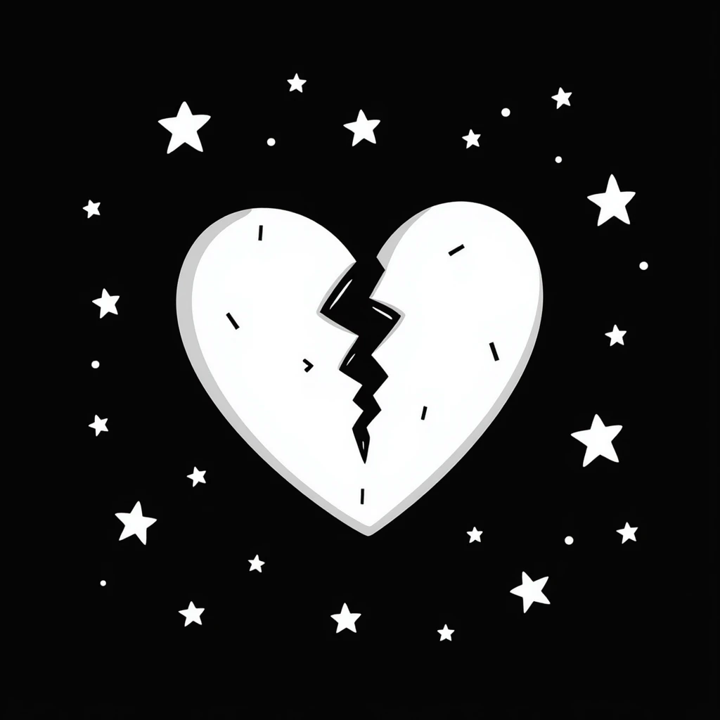 A broken heart surrounded by small, shining stars, with a dark background and a dreamy atmosphere emoji