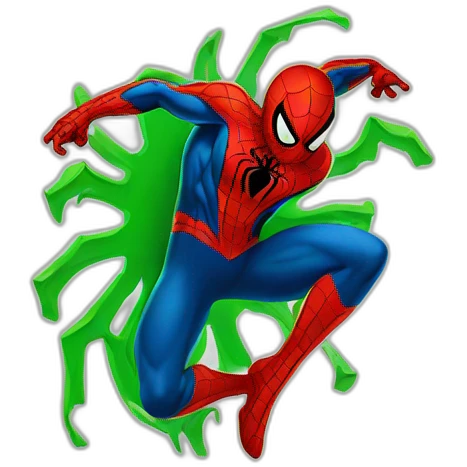 Spiderman sur sa toile avec une combinaison verte emoji