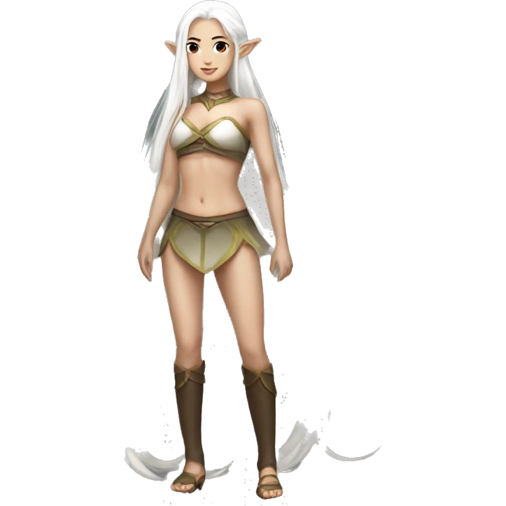 Asian feminine full body abs long white hair elf  emoji