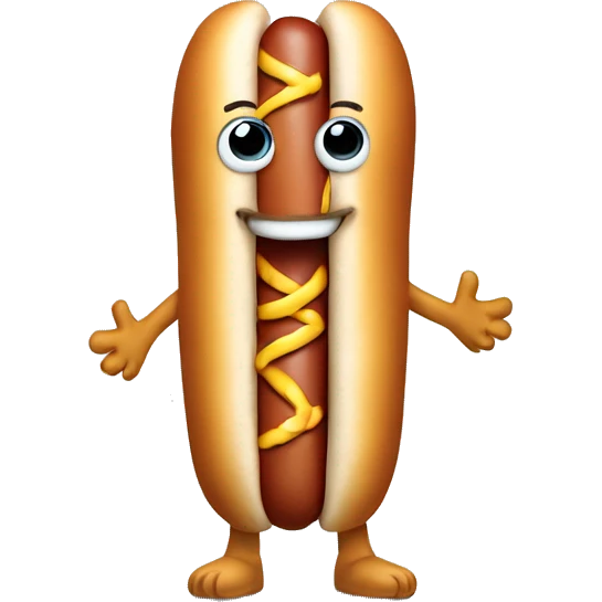 Hot dog wearing a shirt and feet and arms emoji
