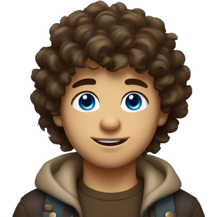 italian white boy with bright blue eyes and fluffy messy with texture brown hair and big dimples  emoji