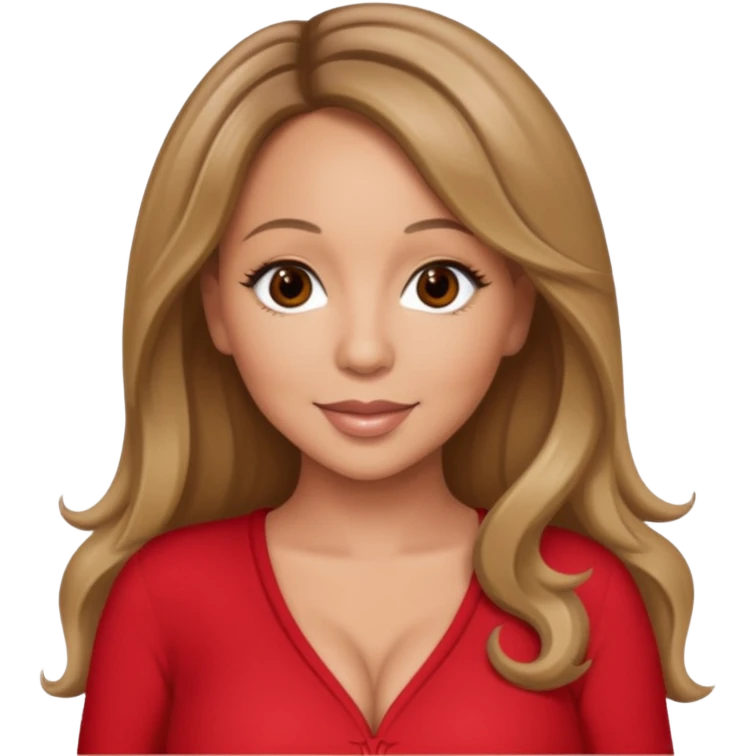 Mariah Carey brown eyes, dark blonde hair, red outfit emoji