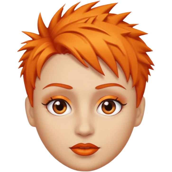 A person emoji with light skin, short spiky orange hair swept to one side, matching orange eyebrows, brown eyes, an oval-shaped face, a small nose, and dark lipstick. emoji