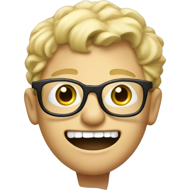 A blond young boy with glasse and a very big mouth and a 3 days barb emoji