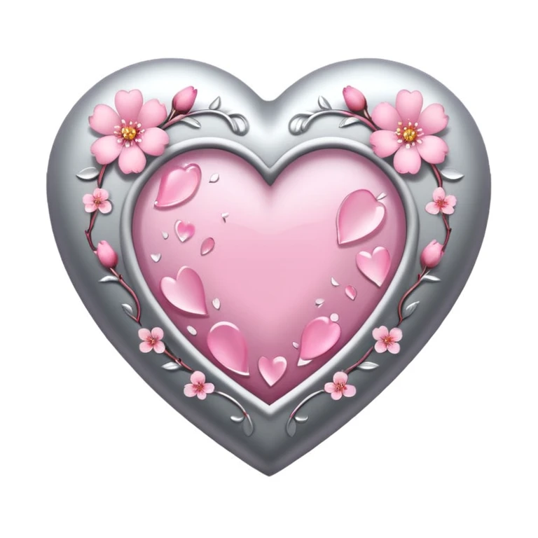 heart with sakura and silver accents emoji