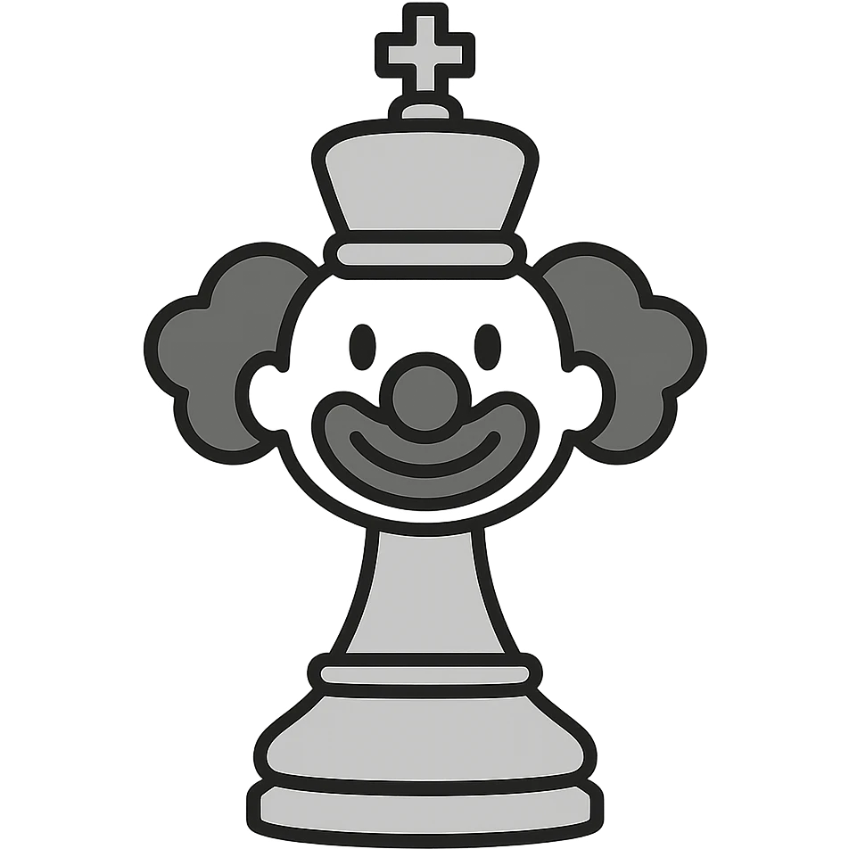 a stylized chess king piece with a clown head, all white, minimal color emoji
