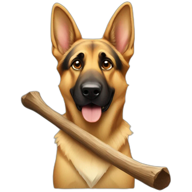 German shepherd with huge stick emoji