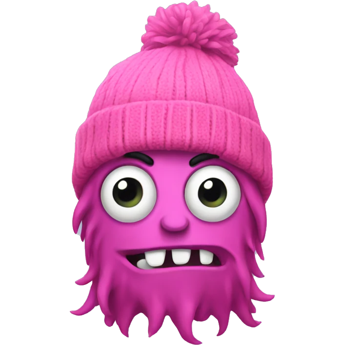 Singular monster wearing a pink beanie emoji