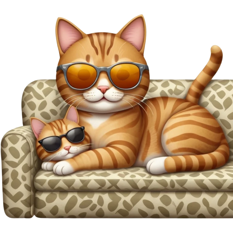 happy cat lounging on a couch wearing sunglasses emoji