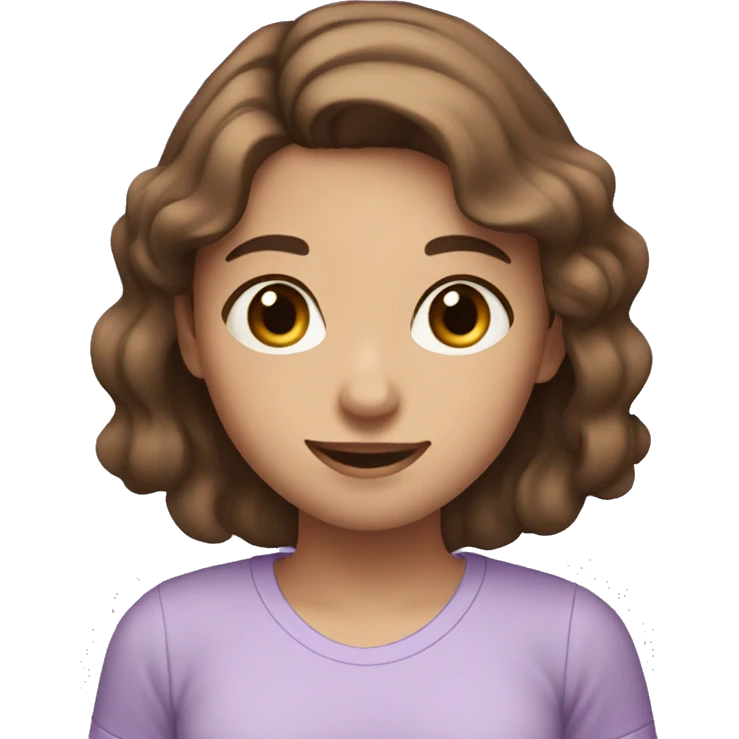 girl with mid brown hair, brown eyes, cute smile and lilac shirt emoji
