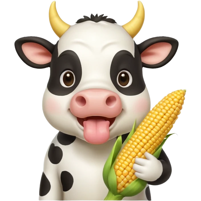 cute cow eating corn, holding corn with mouth, happy expression, 3D cartoon, mobile game icon style, clean background, no text, no watermark
 emoji