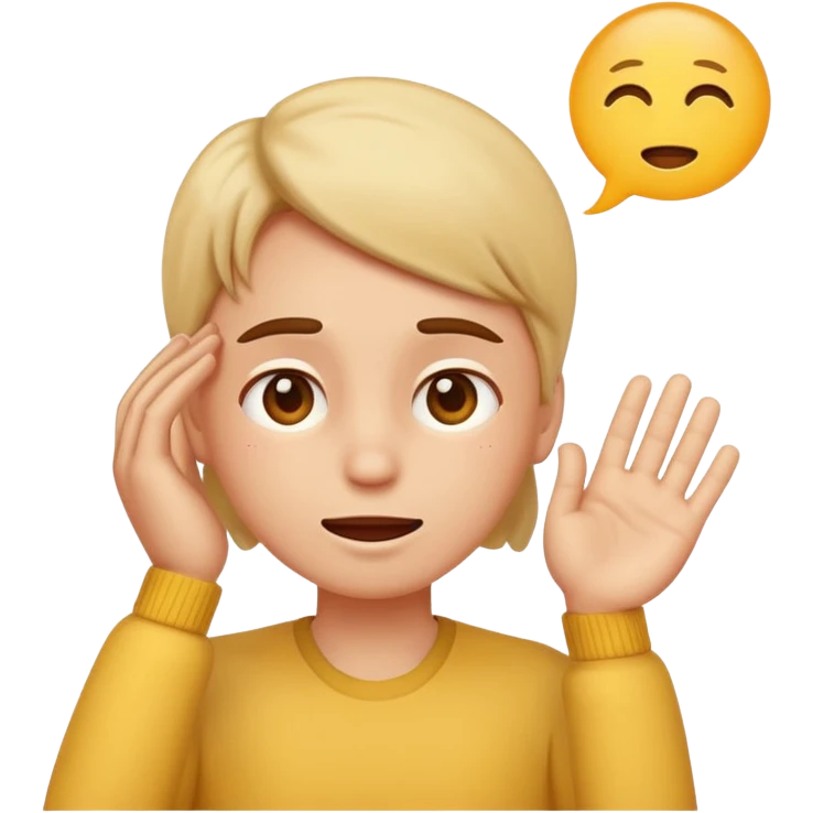 emoji character with hand on forehead expressing relief with small speech bubble saying 'phew' emoji