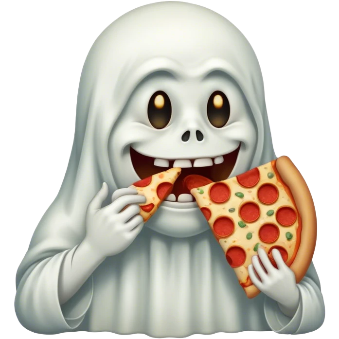 saddest crying ghost eating pizza big teeth emoji