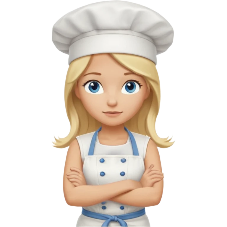 Sexy Full body  pretty
Long Blonde hair blue eyed female chef arms folded wearing tank top and denim shorts and chef hat arms folded emoji