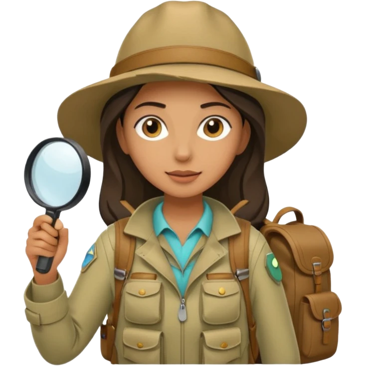 Explorer woman backpack and magnifying glass emoji