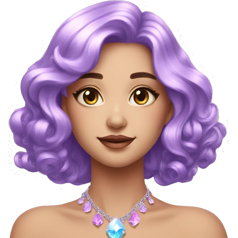 Gorgeous pastel Lady with magical purple-shiny-crystal-hair with necklace aesthetic emoji