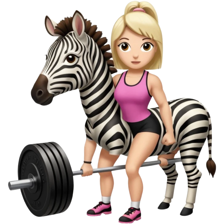 small white lady powerlifting a zebra emoji