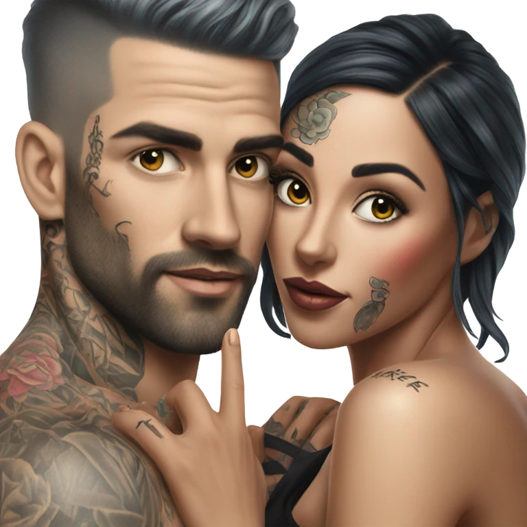 Hyper Realistic beautiful woman touching a very handsome tattooed man emoji