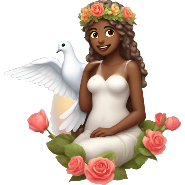 Aphrodite with a flower crown and a dove and hearts. Goddess of love from Greek mythology  emoji