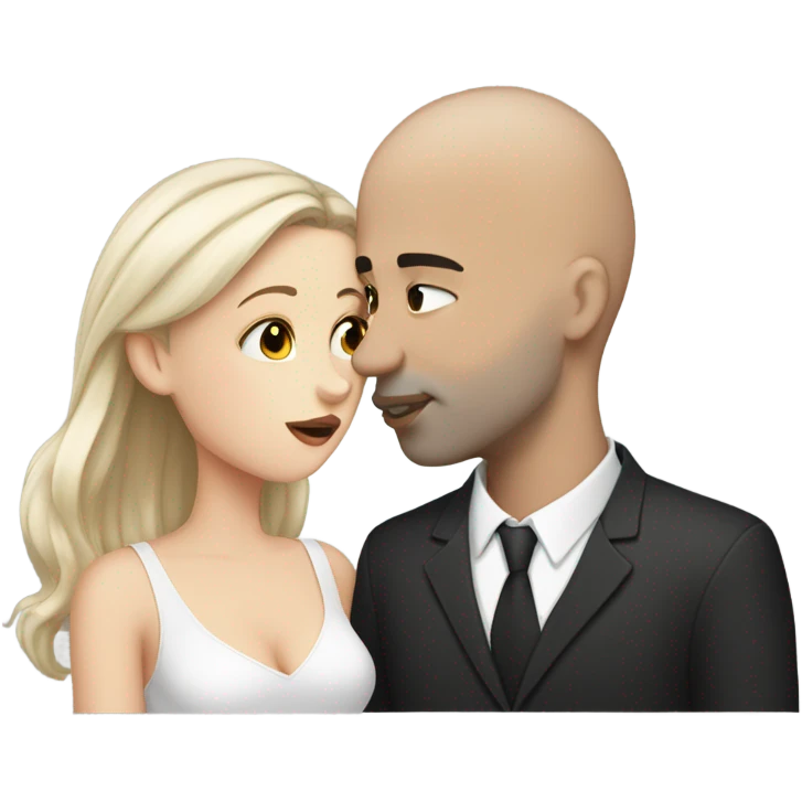 White girl dark hair kissing mixed bald man emoji