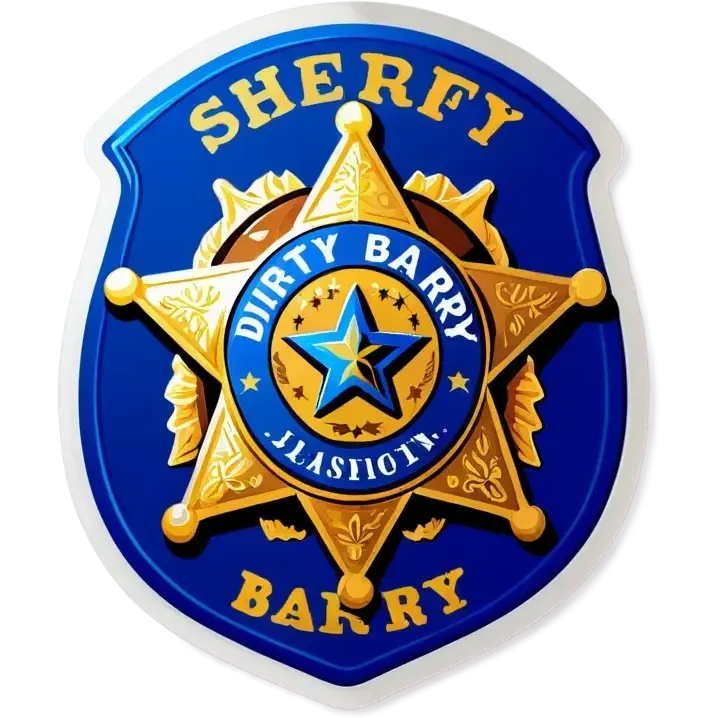 A sheriff badge that says Dirty Barry emoji