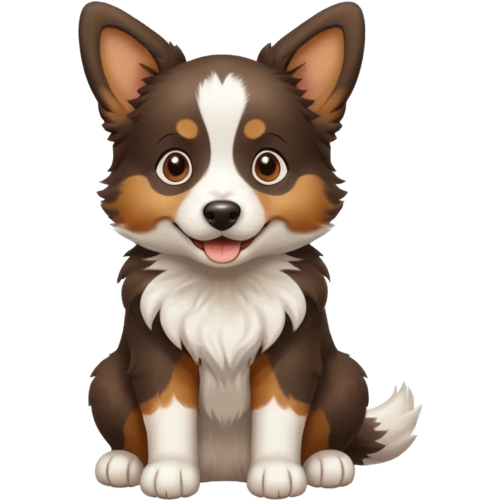 собака породи ауссі триколор з передніми білими лапками грається emoji