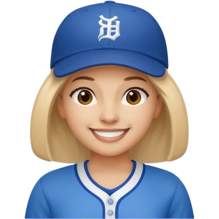 woman with blue jersey and baseball hat emoji