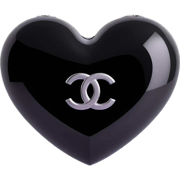 Chanel heart, elegant, glossy, black and white emoji