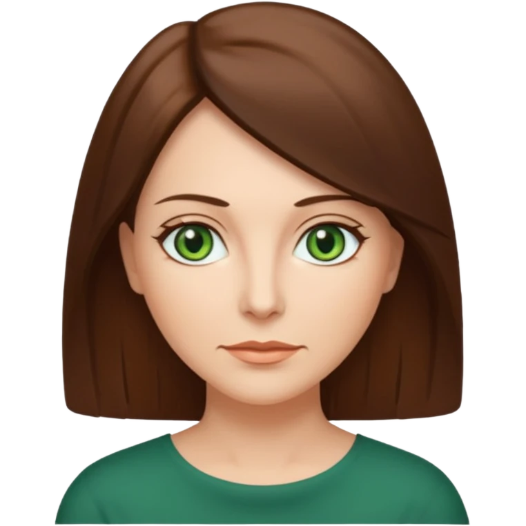 pretty middle age woman with green eyes and shoulder length straight brown hair  emoji