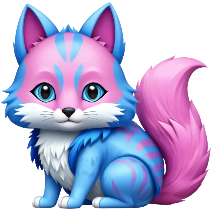 A blue cat and a pink fox in turtle carapace  emoji
