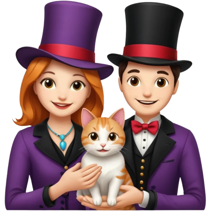 magician couple and their pet cat emoji