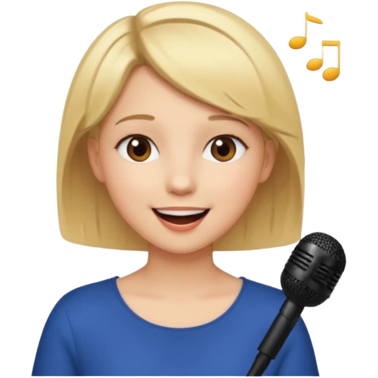 Crea una chica cantando con pelo rubio corto con ojos cafes  emoji
