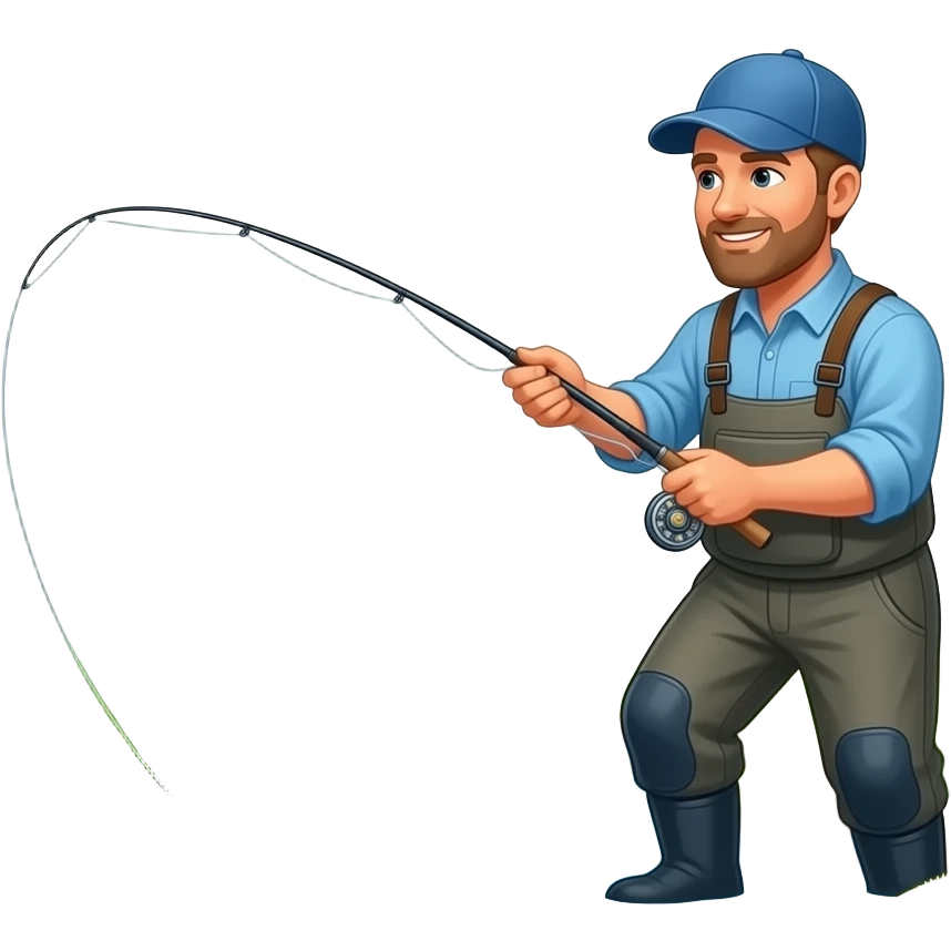 a guy fly fishing with blue shirt and hat into a tiny creek with waders on emoji