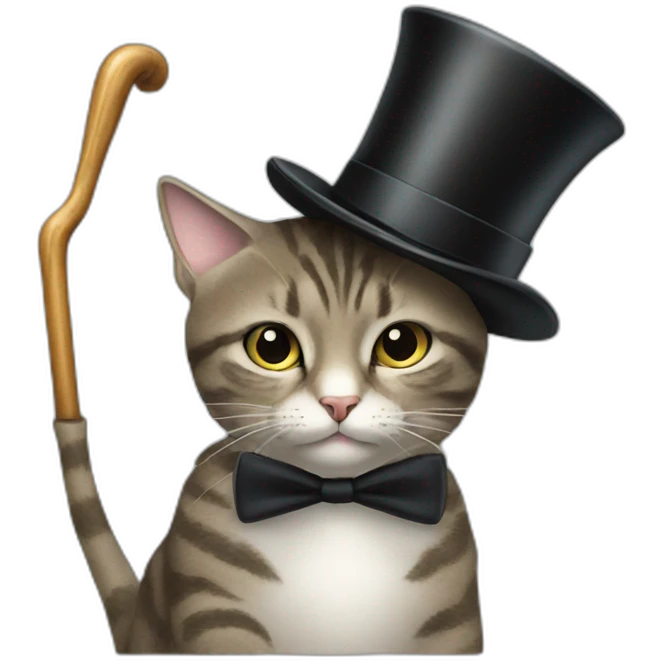 a cat in a top hat and with a cane emoji
