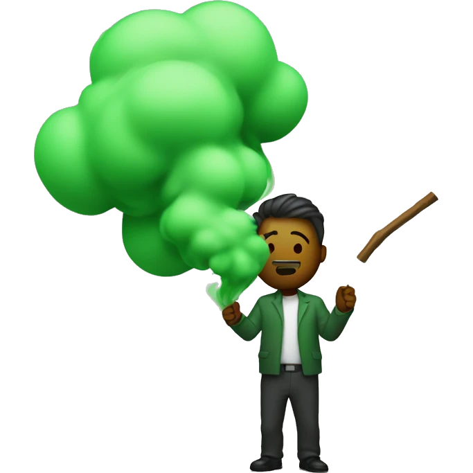 Green smoke coming out of stick with guy holding it  emoji