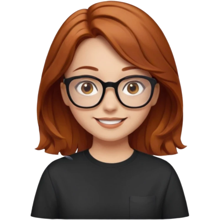 red-brown haired girl, middle length straight hair - wavy towards the ends, brown almond eyes, thick black glasses, oversized shirt emoji