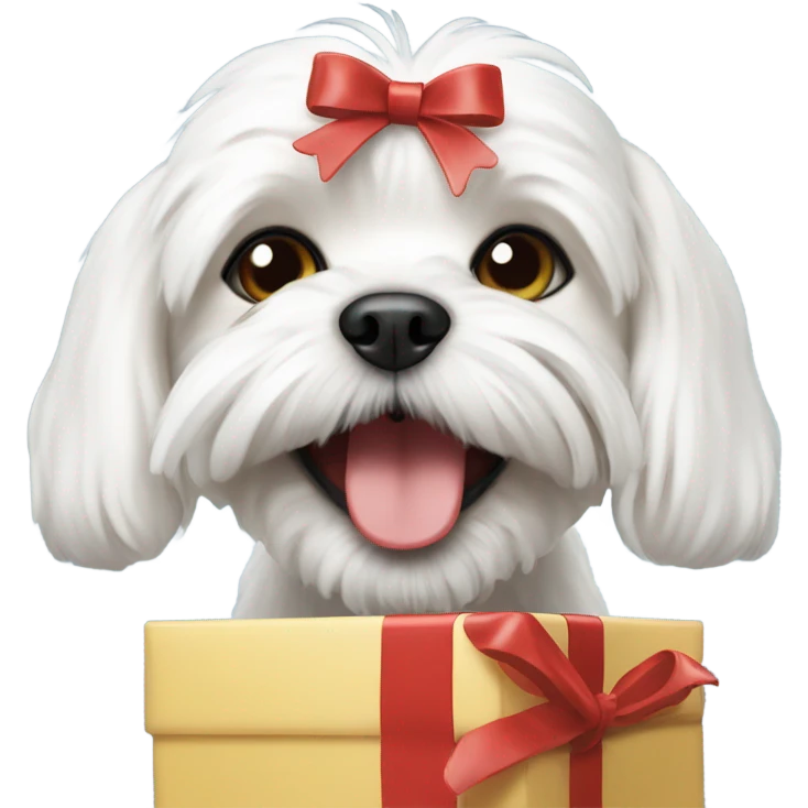 Maltese dog with a gift in its mouth emoji