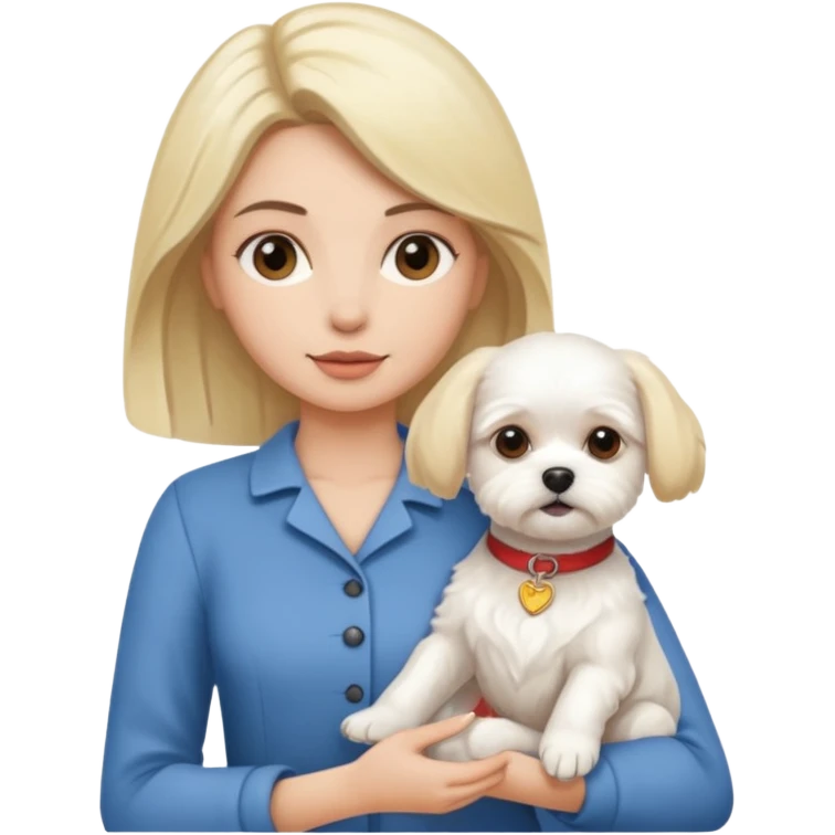 brunette woman and blonde long haired woman holding Maltese dog emoji