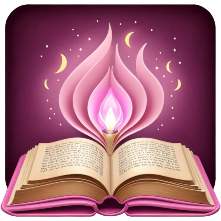An open pink book with glowing light emerging from its pages, magical atmosphere, emoji