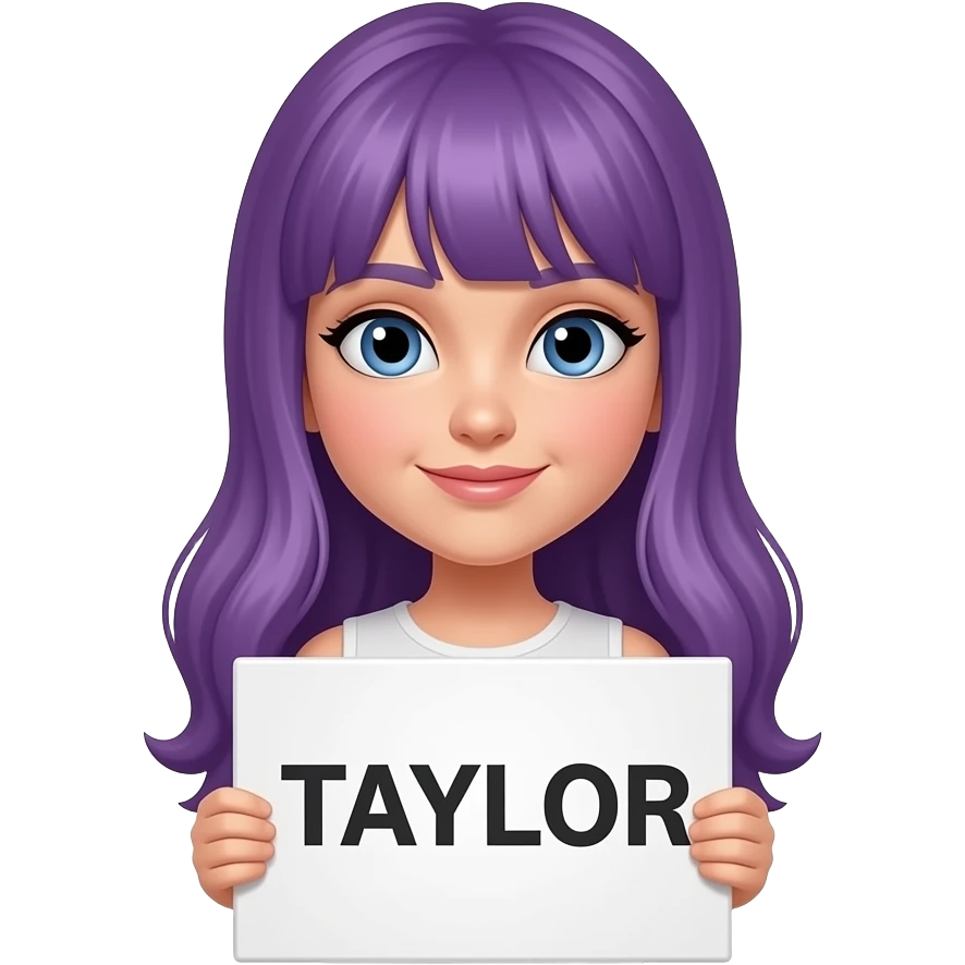 girl with long purple hair with a TAYLOR sign emoji