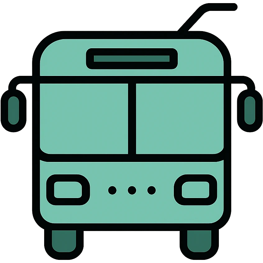 Skeuomorphic public transportation icon with mint green #B5F4D3 and black #111111 color scheme, showing a sleek electric bus, clean symmetric design with subtle depth and soft light emoji