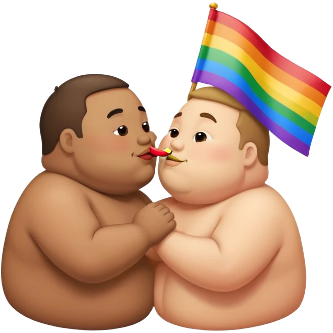 To fat guys kissing eachother with a pride flag emoji