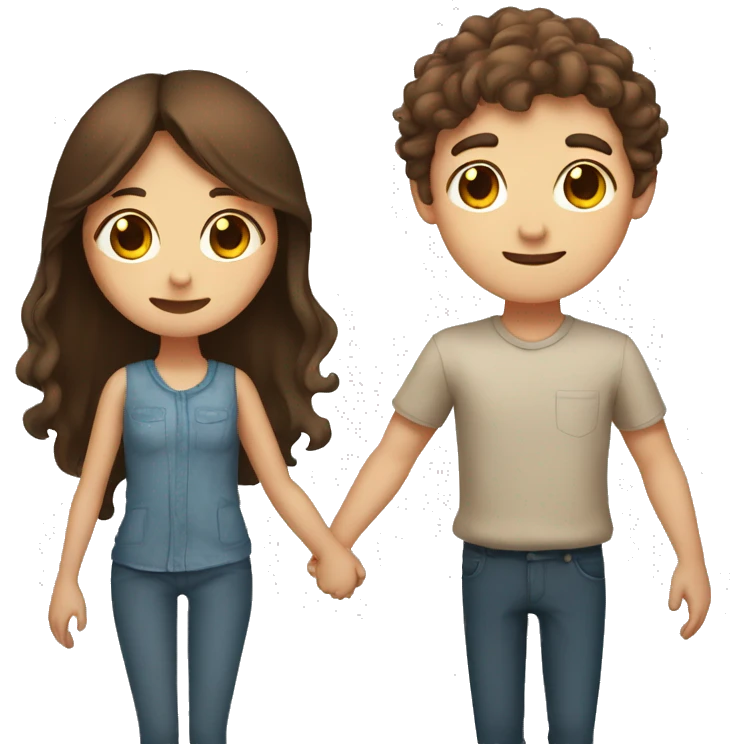 brown haired boy holding hands with long brown haired girl emoji