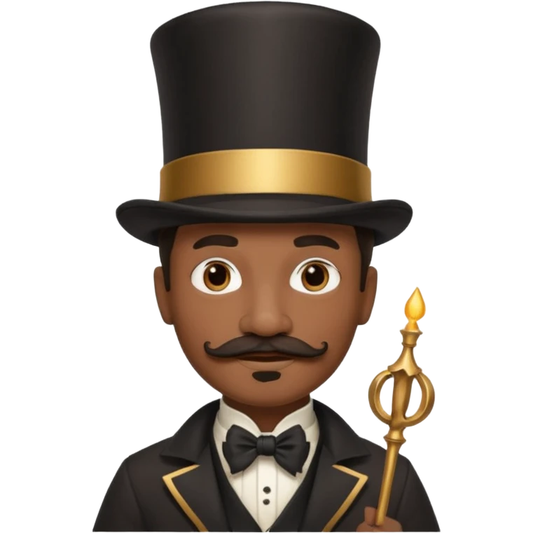 Black male magician, mustache, wearing classic top hat emoji