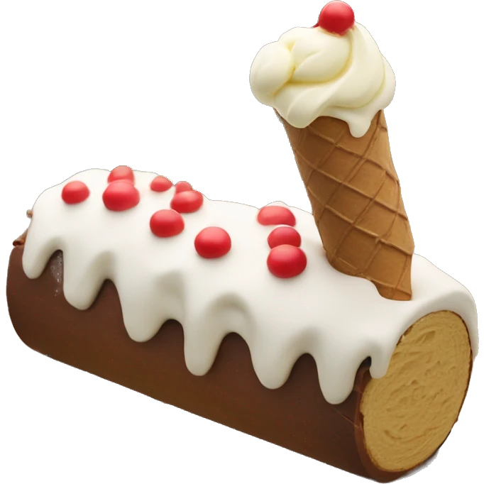 Christmas ice cream cake in the shape of a log of wood with coffee and vanilla ice cream  emoji