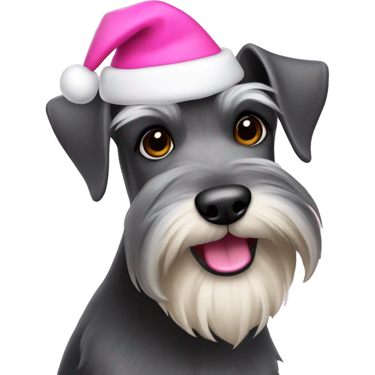 A schnauzer with a pink Santa hat emoji